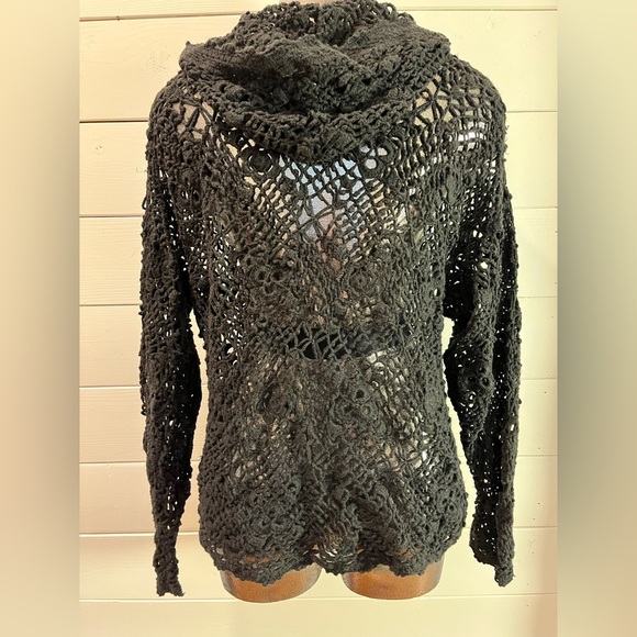 🖤 VINTAGE •IN-WEAR black crochet hoodie cardigan – Size S - Picture 4 of 10